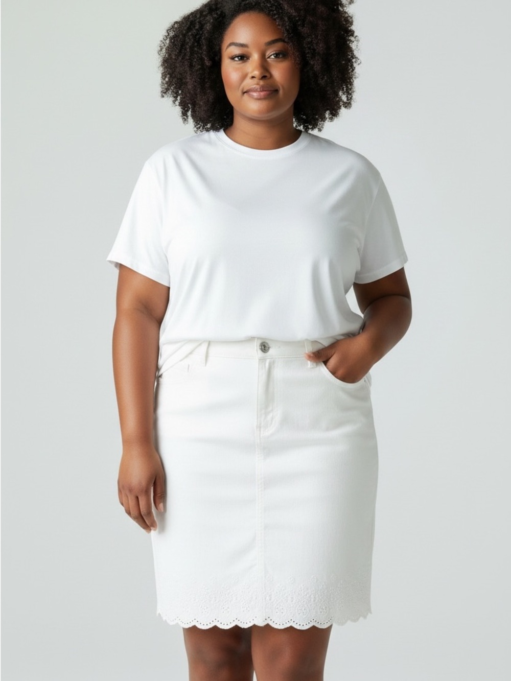 Talbots White Embroidered Eyelet Hem Denim Skirt Women’s 22W - Picture 3 of 8